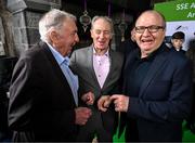 6 December 2024; Former Republic of Ireland manager Brian Kerr, centre, with former Republic of Ireland internationals Paddy Mulligan, left, and Terry Conroy, right, on arrival for the SSE Airtricity/Soccer Writers Ireland Awards 2024 at Clontarf Castle in Dublin. Photo by Stephen McCarthy/Sportsfile