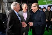 6 December 2024; Former Republic of Ireland manager Brian Kerr, centre, with former Republic of Ireland internationals Paddy Mulligan, left, and Terry Conroy, right, on arrival for the SSE Airtricity/Soccer Writers Ireland Awards 2024 at Clontarf Castle in Dublin. Photo by Stephen McCarthy/Sportsfile