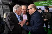 6 December 2024; Former Republic of Ireland manager Brian Kerr, centre, with former Republic of Ireland internationals Paddy Mulligan, left, and Terry Conroy, right, on arrival for the SSE Airtricity/Soccer Writers Ireland Awards 2024 at Clontarf Castle in Dublin. Photo by Stephen McCarthy/Sportsfile