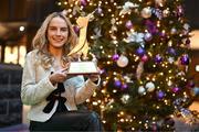 6 December 2024; Galway United and Republic of Ireland's Julie-Ann Russell with the SSE Airtricity/Soccer Writers Ireland 2024 Women's Personality of the Year Award during the SSE Airtricity/Soccer Writers Ireland Awards 2024 at Clontarf Castle in Dublin. Photo by Stephen McCarthy/Sportsfile