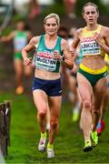 8 December 2024; Ann-Marie McGlynn of Ireland, left, competes in the senior women's race during the SPAR European Cross Country Championships 2024 at Dokuma Park in Antalya, Turkiye. Photo by Tyler Miller/Sportsfile