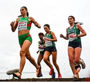 8 December 2024; Solange Jesus of Portugal, left, Danielle Donegan of Ireland, centre, and Fiona Everard of Ireland, right, compete in the senior women's race during the SPAR European Cross Country Championships 2024 at Dokuma Park in Antalya, Turkiye. Photo by Tyler Miller/Sportsfile