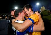 8 December 2024; Darragh Canavan, left, and Errigal Ciarán goalkeeper Darragh McAnenly celebrate after the AIB Ulster GAA Senior Club Football Championship final match between Errigal Ciarán of Tyrone and Kilcoo of Down at BOX-IT Athletic Grounds in Armagh. Photo by Ramsey Cardy/Sportsfile