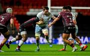 8 December 2024; Jack Conan of Leinster is tackled by Benhard Janse van Rensburg, left, and Ellis Genge of Bristol Bears during the Champions Cup Round 1 match between Bristol Bears and Leinster at Ashton Gate in Bristol, England. Photo by Brendan Moran/Sportsfile