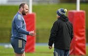 10 December 2024; Oli Jager, left, with provincial talent coach Sean Cronin during Munster rugby squad training at University of Limerick in Limerick. Photo by Brendan Moran/Sportsfile