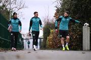 11 December 2024; Players, from left, Dylan Watts, Gary O'Neill and Aaron Greene during a Shamrock Rovers training session at the Roadstone Group Sports Club in Dublin. Photo by Ben McShane/Sportsfile