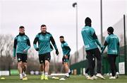 11 December 2024; Aaron Greene, right, and Josh Honohan during a Shamrock Rovers training session at the Roadstone Group Sports Club in Dublin. Photo by Ben McShane/Sportsfile