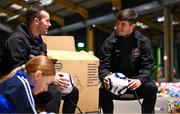 11 December 2024; Colm Whelan of Bohemian FC, right, during the Bohemian FC Direct Provision Christmas Gift Drive at RDS Simmonscourt in Ballsbridge, Dublin. Photo by Shauna Clinton/Sportsfile