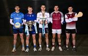 11 December 2024; Players, from left, UCD footballer Daire Cregg, Mary Immaculate College hurler Shane Meehan, University of Ulster footballer Ryan Magill, University of Galway footballer Colin Murray and University of Galway hurler Niall Collins before the draw for the Electric Ireland GAA Higher Education Championships at Croke Park in Dublin. Photo by Piaras Ó Mídheach/Sportsfile