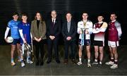 11 December 2024; Attendees, from left, UCD footballer Daire Cregg, Mary Immaculate College hurler Shane Meehan, Sarah Gelletlie, Sponsorship Manager, Electric Ireland, Uachtarán Chumann Lúthchleas Gael Jarlath Burns, Benny Hurl, Chairperson of the Higher Education GAA Council, University of Ulster footballer Ryan Magill, University of Galway hurler Niall Collins and University of Galway footballer Colin Murray before the draw for the Electric Ireland GAA Higher Education Championships at Croke Park in Dublin. Photo by Piaras Ó Mídheach/Sportsfile