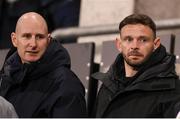 12 December 2024; Andy Boyle of Waterford FC, right, before the UEFA Conference League 2024/25 league phase match between Shamrock Rovers and Borac at Tallaght Stadium in Dublin. Photo by Stephen McCarthy/Sportsfile