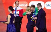 13 December 2024; Shane Ryan of Ireland receives his bronze medal after the Men's 50m backstroke final on day four of the World Aquatics Swimming Championships (25m) at the Duna Arena in Budapest, Hungary. Photo by Nikola Krstic/Sportsfile