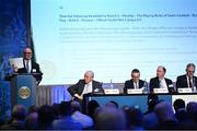 30 November 2024; GAA Football Review Committee chairperson Jim Gavin speaking about motion 37-39 during the GAA Special Congress 2024 at Croke Park in Dublin. Photo by Piaras Ó Mídheach/Sportsfile
