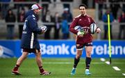 14 December 2024; Joey Carbery of Bordeaux-Begles and attack coach Noel McNamara before the Champions Cup Pool 1 match between Ulster and Bordeaux Begles at Kingspan Stadium in Belfast. Photo by Ramsey Cardy/Sportsfile