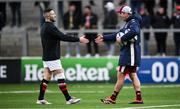 14 December 2024; Bordeaux-Begles attack coach Noel McNamara, right, and John Cooney of Ulster before the Champions Cup Pool 1 match between Ulster and Bordeaux Begles at Kingspan Stadium in Belfast. Photo by Ramsey Cardy/Sportsfile