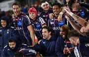 14 December 2024; Bordeaux-Begles players celebrate after the Champions Cup Pool 1 match between Ulster and Bordeaux Begles at Kingspan Stadium in Belfast. Photo by Ramsey Cardy/Sportsfile