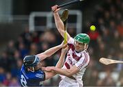 15 December 2024; Cian Darcy of Sarsfields in action against Shane McGuigan of Slaughtneil during the AIB GAA Hurling All-Ireland Senior Club Championship semi-final match between Sarsfields of Cork and Slaughtneil of Derry at Cedral St Conleth's Park in Newbridge, Kildare. Photo by Piaras Ó Mídheach/Sportsfile