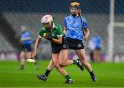 15 December 2024; Cora Kenny of Sarsfields in action against Joanne Egan of Truagh Clonlara during the AIB All-Ireland Senior Camogie Club final match between Sarsfields and Truagh-Clonlara at Croke Park in Dublin. Photo by Stephen Marken/Sportsfile