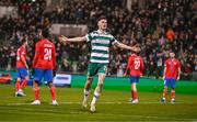 12 December 2024; Johnny Kenny of Shamrock Rovers celebrates after scoring his side's first goal during the UEFA Conference League 2024/25 league phase match between Shamrock Rovers and Borac at Tallaght Stadium in Dublin. Photo by Ben McShane/Sportsfile