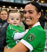 15 December 2024; Ruadhan Kennedy, aged 10 months, with his mother, Niamh McGrath of Sarsfields after the AIB All-Ireland Senior Camogie Club final match between Sarsfields and Truagh-Clonlara at Croke Park in Dublin. Photo by Stephen Marken/Sportsfile