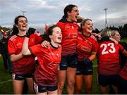 15 December 2024; Mungret St Paul’s players celebrate after their side's victory in the 2024 AIB All-Ireland Ladies Junior Club Football Championship Final match between Mungret St Paul’s, Limerick, and Na Dúnaibh, Donegal, at Parnell Park in Dublin. Photo by Seb Daly/Sportsfile