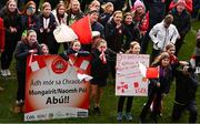 15 December 2024; Mungret St Paul’s supporters  after the 2024 AIB All-Ireland Ladies Junior Club Football Championship Final match between Mungret St Paul’s, Limerick, and Na Dúnaibh, Donegal, at Parnell Park in Dublin. Photo by Seb Daly/Sportsfile