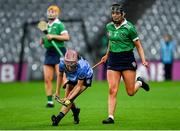 15 December 2024; Roisin Begley of Truagh Clonlara in action against Niamh McGrath of Sarsfields during the AIB All-Ireland Senior Camogie Club final match between Sarsfields and Truagh-Clonlara at Croke Park in Dublin. Photo by Stephen Marken/Sportsfile