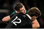 8 November 2024; Garry Ringrose of Ireland is tackled by Jordie Barrett of New Zealand during the Autumn Nations Series match between Ireland and New Zealand at the Aviva Stadium in Dublin. Photo by Seb Daly/Sportsfile