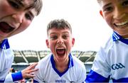 11 June 2024; Adam Bulger of Scoil Mhuire Marino, centre, celebrates with team-mates after his side's victory the Corn Herarld Division 1 Hurling Final at the Allianz Cumann na mBunscol Finals at Croke Park in Dublin.  Photo by Shauna Clinton/Sportsfile