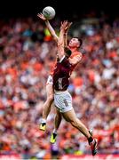 28 July 2024; Oisin Conaty of Armagh in action against Dylan McHugh of Galway during the GAA Football All-Ireland Senior Championship Final match between Armagh and Galway at Croke Park in Dublin. Photo by Ramsey Cardy/Sportsfile