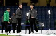 19 December 2024; Johnny Kenny, left, and Lee Grace of Shamrock Rovers before the UEFA Conference League 2024/25 league phase match between Chelsea and Shamrock Rovers at Stamford Bridge in London, England. Photo by Harry Murphy/Sportsfile