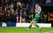 19 December 2024; Johnny Kenny of Shamrock Rovers reacts after a missed opportunity on goal during the UEFA Conference League 2024/25 league phase match between Chelsea and Shamrock Rovers at Stamford Bridge in London, England. Photo by Harry Murphy/Sportsfile
