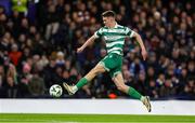 19 December 2024; Johnny Kenny of Shamrock Rovers has a shot on goal during the UEFA Conference League 2024/25 league phase match between Chelsea and Shamrock Rovers at Stamford Bridge in London, England. Photo by Harry Murphy/Sportsfile