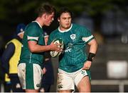 20 December 2024; Ireland players Henry Walker, left, and Alex Usanov during the U20 international friendly match between Ireland and Italy at Templeville Road in Dublin. Photo by Seb Daly/Sportsfile