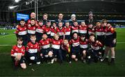 21 December 2024; The Old Wesley RFC team with Leinster players Rob Russell, James Lowe and John McKee before the United Rugby Championship match between Leinster and Connacht at the Aviva Stadium in Dublin. Photo by Brendan Moran/Sportsfile