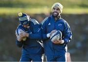 7 January 2025; Conor Murray, right, and Jack Crowley during Munster Rugby squad training at the University of Limerick in Limerick. Photo by David Fitzgerald/Sportsfile