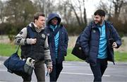 10 January 2025; Players, from left, Axel Sjoberg, Al-Amin Kazeem and Aidan Keena arrive for a St Patrick's Athletic pre-season training session at the National Indoor Arena on the Sport Ireland Campus in Dublin. Photo by Stephen McCarthy/Sportsfile
