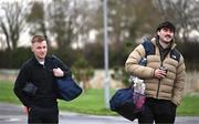 10 January 2025; Brandon Kavanagh and Luke Turner, right, arrive for a St Patrick's Athletic pre-season training session at the National Indoor Arena on the Sport Ireland Campus in Dublin. Photo by Stephen McCarthy/Sportsfile