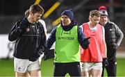 4 January 2025; Kildare manager Brian Flanagan speaking with Kevin Feely before the Intercounty Football Challenge match between Kildare and Galway at Cedral St Conleth's Park in Newbridge, Kildare. Photo by Piaras Ó Mídheach/Sportsfile Photo by Piaras Ó Mídheach/Sportsfile