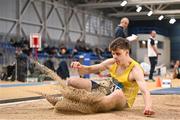 11 January 2025; Darragh Fahy of Loughrea AC, Galway, competes in the men's long jump during day one of the 123.ie National Indoor AAI Games and Combined Events at the National Indoor Arena on the Sport Ireland Campus in Dublin. Photo by Sam Barnes/Sportsfile