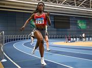 11 January 2025; Destiny Lawal of Dooneen AC, Limerick, competes in the women's 200m during day one of the 123.ie National Indoor AAI Games and Combined Events at the National Indoor Arena on the Sport Ireland Campus in Dublin. Photo by Sam Barnes/Sportsfile