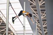 11 January 2025; Joshua Fitzgerald of Leevale AC, Cork, competes in the men's pole vault during day one of the 123.ie National Indoor AAI Games and Combined Events at the National Indoor Arena on the Sport Ireland Campus in Dublin. Photo by Sam Barnes/Sportsfile