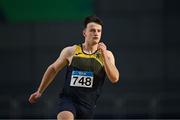 11 January 2025; Jack Forde of St Killians AC, Wexford, competes in the high jump event of the men's senior men heptathlon during day one of the 123.ie National Indoor AAI Games and Combined Events at the National Indoor Arena on the Sport Ireland Campus in Dublin. Photo by Sam Barnes/Sportsfile