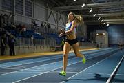 11 January 2025; Amy O'Donoghue of Dundrum South Dublin AC, on her way to winning the women's 1500m during day one of the 123.ie National Indoor AAI Games and Combined Events at the National Indoor Arena on the Sport Ireland Campus in Dublin. Photo by Sam Barnes/Sportsfile