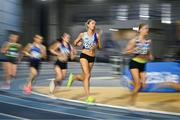 11 January 2025; Amy O'Donoghue of Dundrum South Dublin AC, on her way to winning the women's 1500m during day one of the 123.ie National Indoor AAI Games and Combined Events at the National Indoor Arena on the Sport Ireland Campus in Dublin. Photo by Sam Barnes/Sportsfile