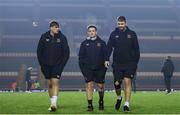 11 January 2025; James McNabney, James McCormick and Ulster and Iain Henderson of Ulster walk the pitch before during the Investec Champions Cup Pool 1 match between Leicester Tigers and Ulster at Mattioli Woods Welford Road in Leicester, England. Photo by Harry Murphy/Sportsfile