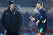 11 January 2025; Leicester Tigers head coach Michael Cheika and Handre Pollard of Leicester Tigers before the Investec Champions Cup Pool 1 match between Leicester Tigers and Ulster at Mattioli Woods Welford Road in Leicester, England. Photo by Harry Murphy/Sportsfile