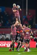 11 January 2025; Fineen Wycherley of Munster takes possession in a lineout during the Investec Champions Cup Pool 3 match between Munster and Saracens at Thomond Park in Limerick. Photo by Seb Daly/Sportsfile