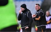 12 January 2025; Russell Rovers coach Donal Óg Cusack, left, during the AIB GAA Hurling All-Ireland Junior Club Championship final match between St Lachtain's of Kilkenny and Russell Rovers of Cork at Croke Park in Dublin. Photo by Piaras Ó Mídheach/Sportsfile