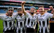 12 January 2025; St Lachtain's players, from left, Pádraig Donnelly, John Fitzpatrick, Brian Kennedy and Alexander Rafter celebrate after their side's victory in the AIB GAA Hurling All-Ireland Junior Club Championship final match between St Lachtain's of Kilkenny and Russell Rovers of Cork at Croke Park in Dublin. Photo by Piaras Ó Mídheach/Sportsfile